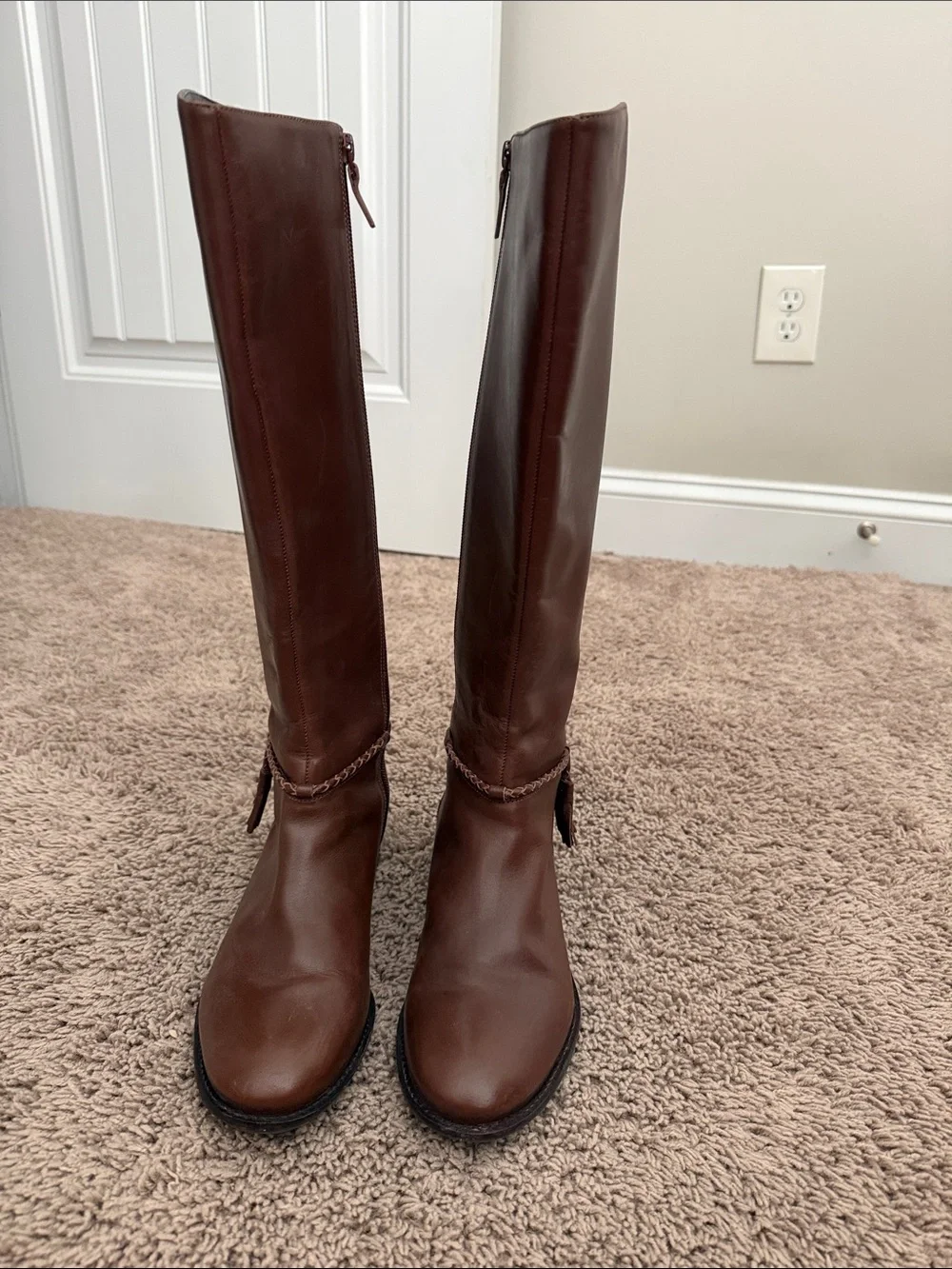 Talbots Brown Leather Over-the-Knee Boots with Chain Accent